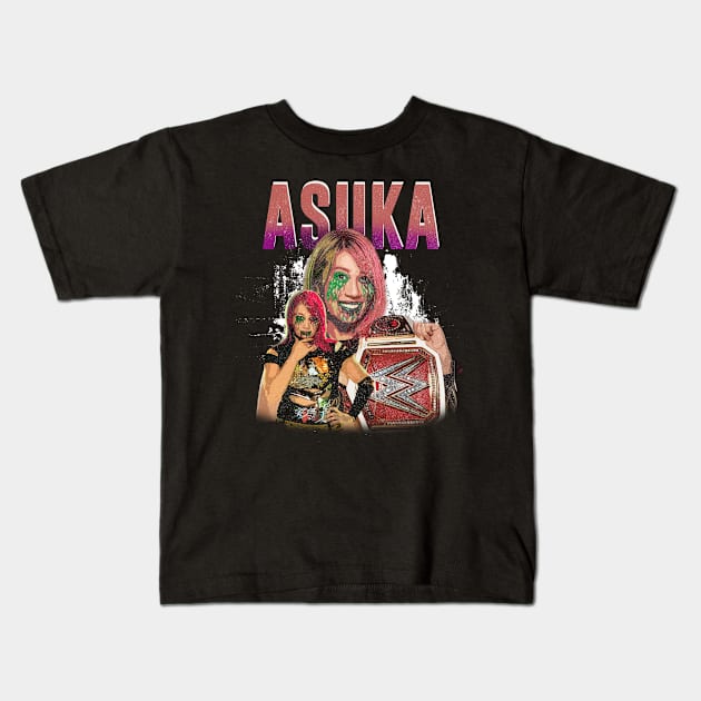 asuka wwe vintage women wrestling Kids T-Shirt by Dami BlackTint